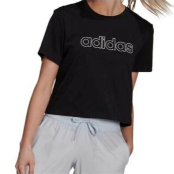 adidas Black & Green Ladies' Logo Crop Tee Shirts - Set of 2 - Size XXL 2XL - Picture 9 of 9